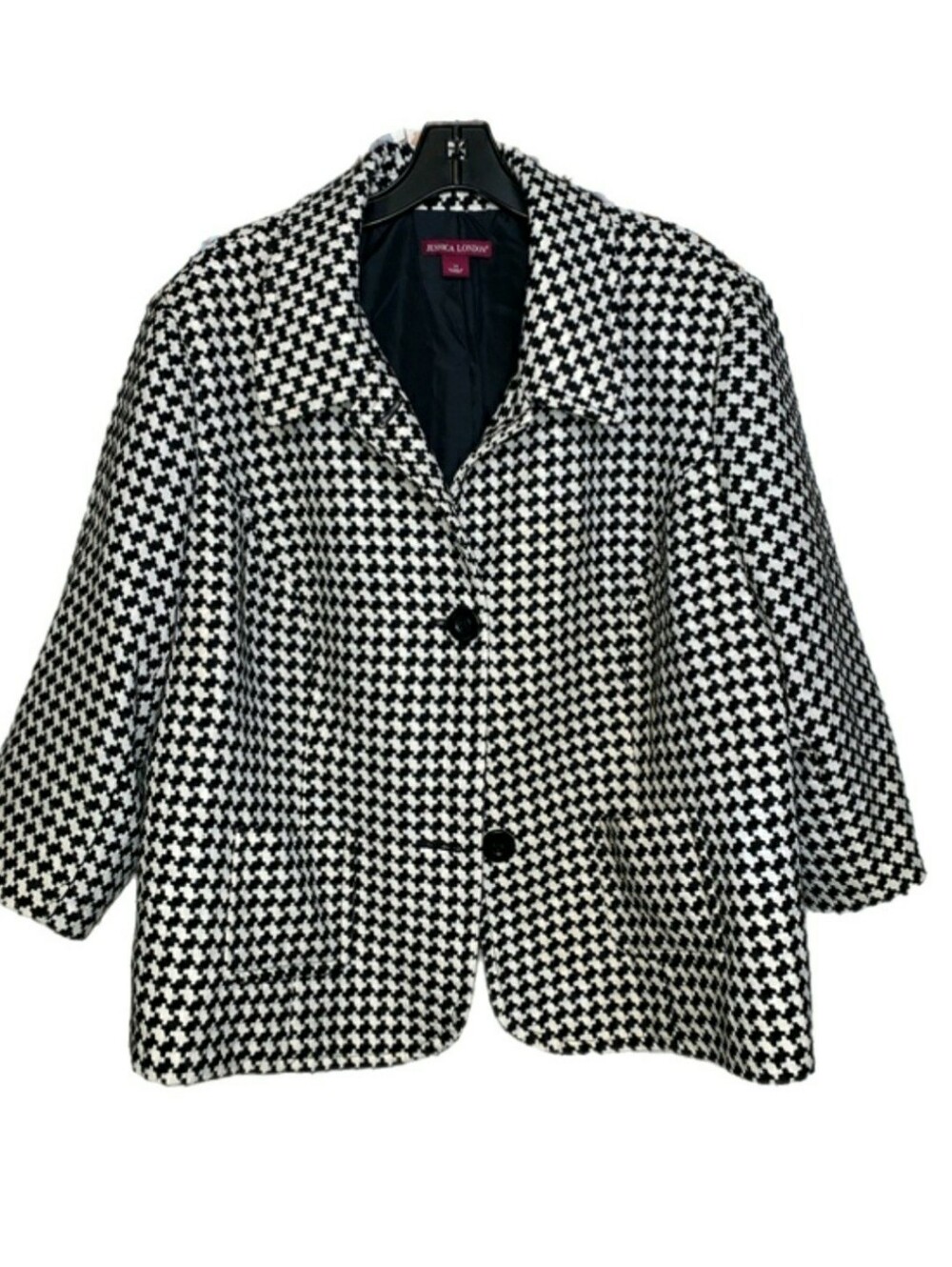 Jessica London Black and White Houndstooth Blazer Jacket, 20